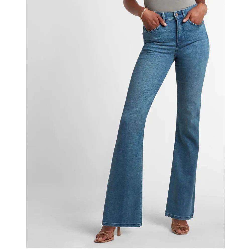 EXPRESS Women's High Rise Flare Jeans  Size 0R  Retro Hippie Boho 70s Vibes